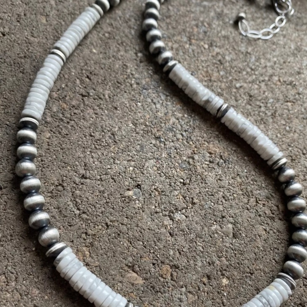 Sterling Silver White Buffalo Turquoise Bead Neck… - image 6